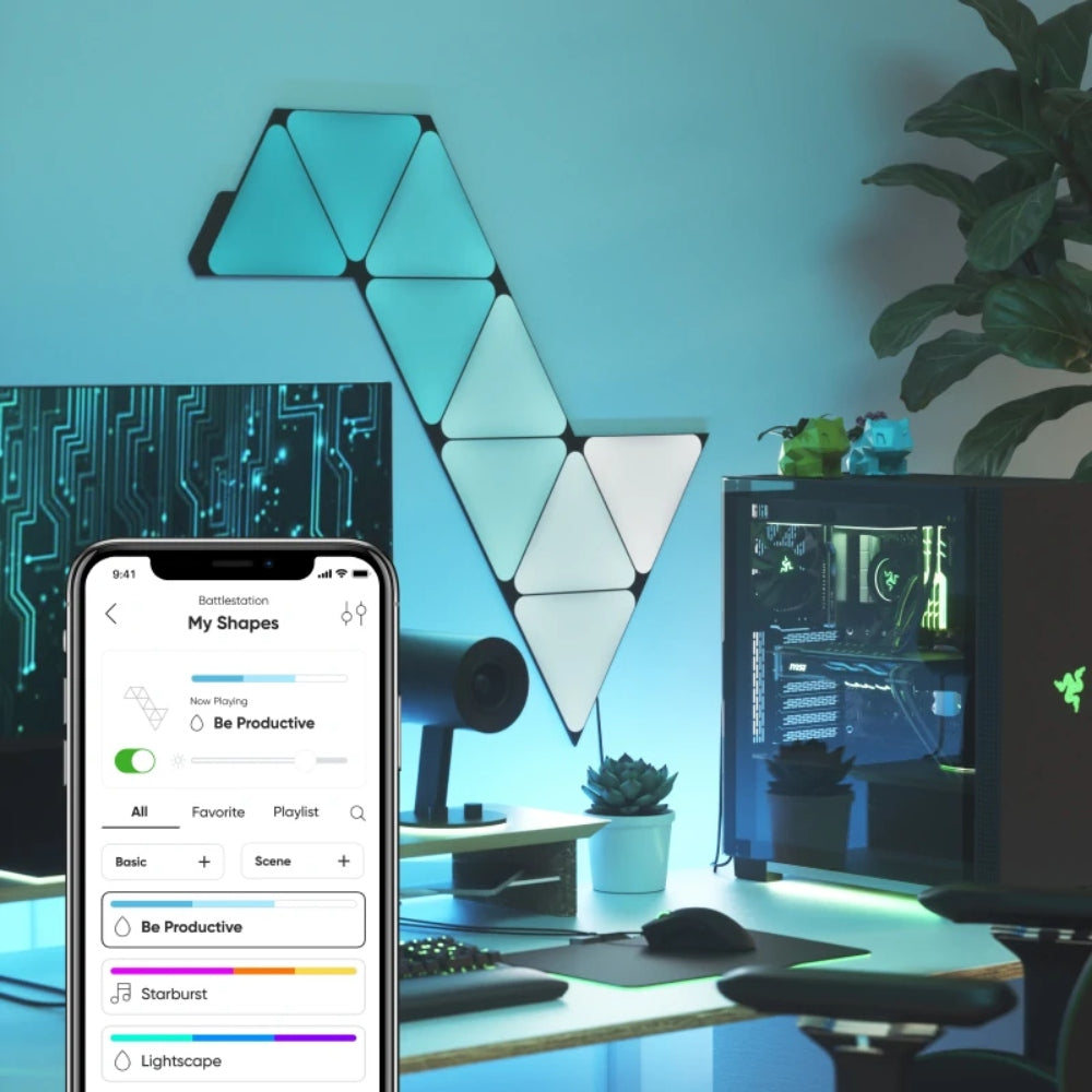 NANOLEAF Limited Edition Ultra Black Triangles Starter Kit - Smart WiFi LED Panel System w/ Music Visualizer - 9 Pack - Black + FREE Installation in UAE