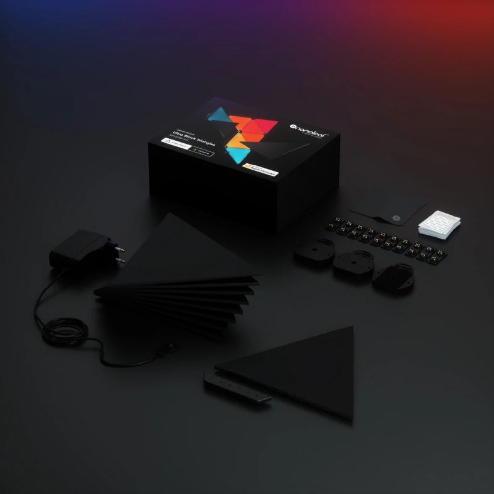 NANOLEAF Limited Edition Ultra Black Triangles Starter Kit - Smart WiFi LED Panel System w/ Music Visualizer - 9 Pack - Black + FREE Installation in UAE