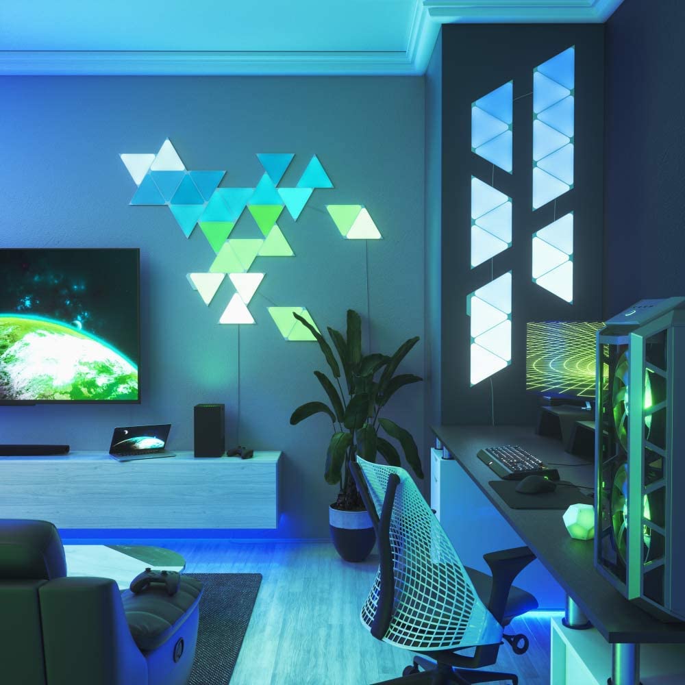 NANOLEAF Shapes Triangles Mini Starter Kit - Smart WiFi LED Panel System w/ Music Visualizer - 5 Pack - White + FREE Installation in UAE