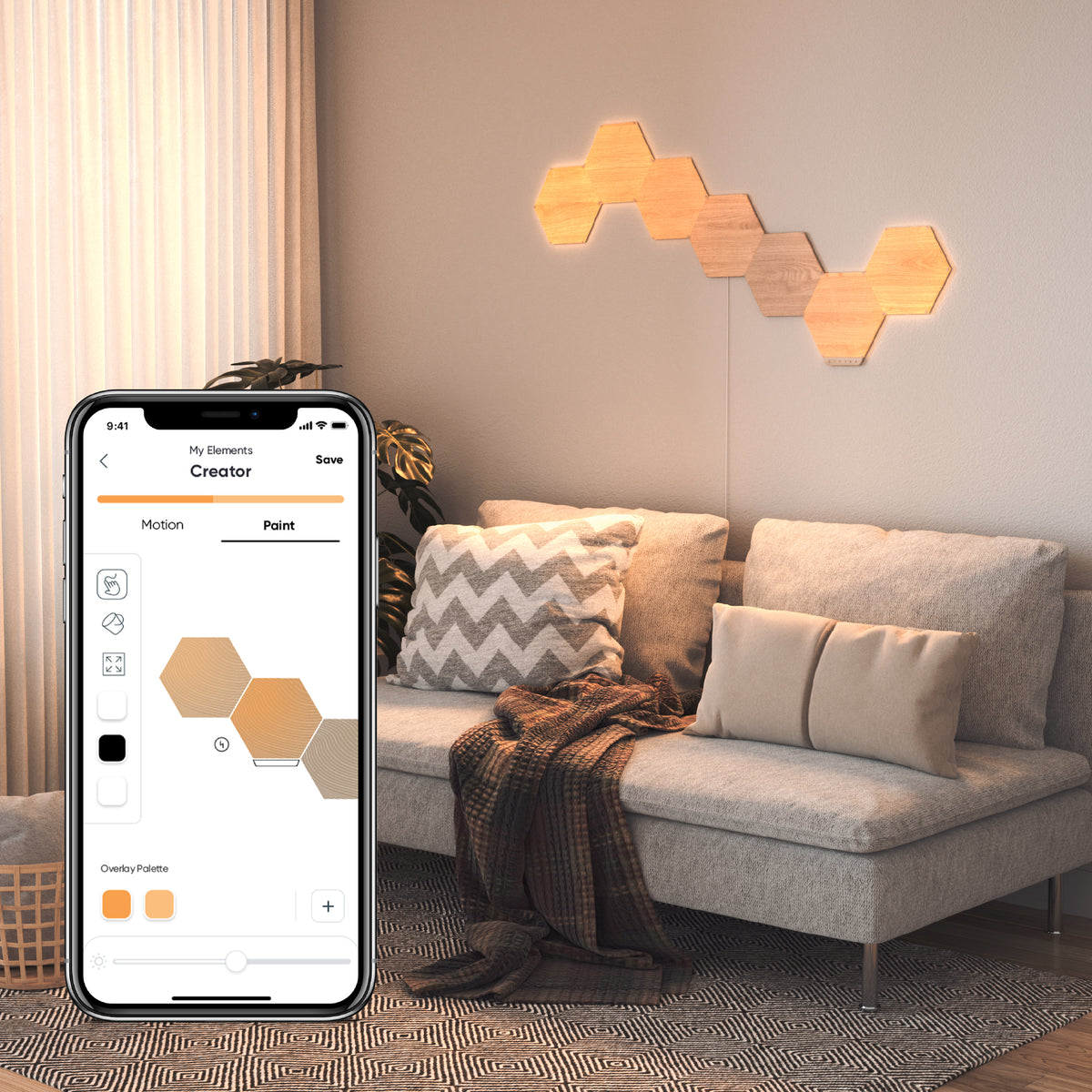 NANOLEAF Elements Hexagons Starter Kit Birchwood - Smart WiFi LED Panel System w/ Music Visualizer - 7 Pack + FREE Installation in UAE