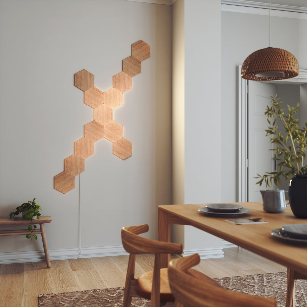 NANOLEAF Elements Hexagons Starter Kit Birchwood - Smart WiFi LED Panel System w/ Music Visualizer - 13 Pack - EU/UK