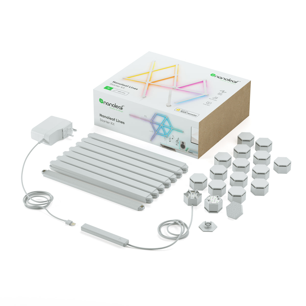 NANOLEAF Lines Starter Kit - Smart WiFi LED Panel System w/ Music Visualizer - 15 Pack UK - White + FREE Installation in UAE