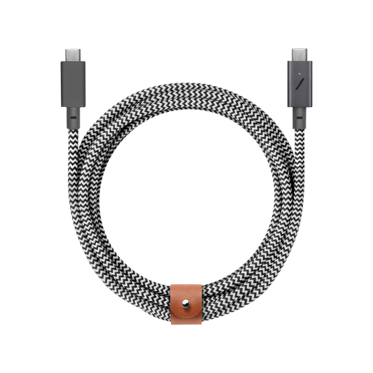 Native Union BELT PRO USB-C to USB-C Cable 8Ft - Braided 100Watts PD Cable, w/ LED Indicator & Strap, for Apple MacBooks Air/Pro, iPad Pro, Samsung Galaxy S & Note series and more - Zebra