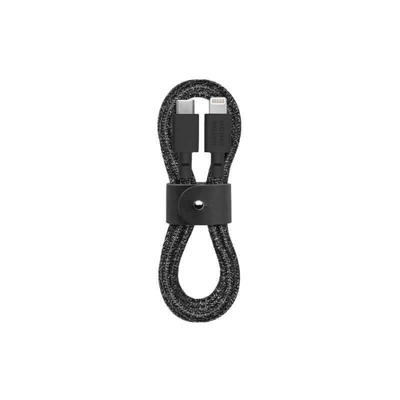 Native Union BELT USB-C to LIGHTNING Cable 4Ft - Braided Nylon PD Cable, w/ Leather Strap, for Apple iPhone 12/Pro/Max, 11/Pro/Max, XS/XR/X/Max, 8/8 Plus, iPad/iPad Air - Cosmos