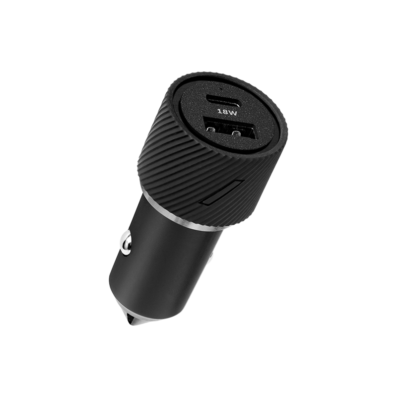 شاحن سيارة سريع الشحن من ناتيف يونيون، ثنائي المنافذ USB-A و USB-C، بقوة 30 واط - لون رمادي داكن