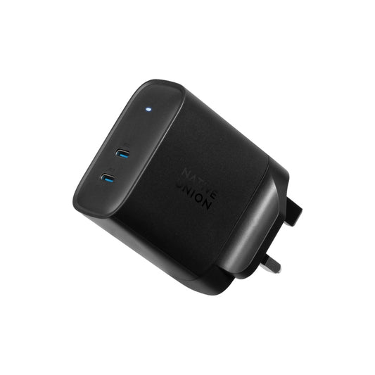 Native Union Fast GaN Charger PD 65W – Ultra-Compact USB-C Charger w/ LED, 2-Port GaN+ PPS 3.3, PD USB Wall Charger for MacBook Pro Air, USB-C Laptops,iPad Pro, iPhone 12/13 Pro/Max, Galaxy - UK 3-Pin