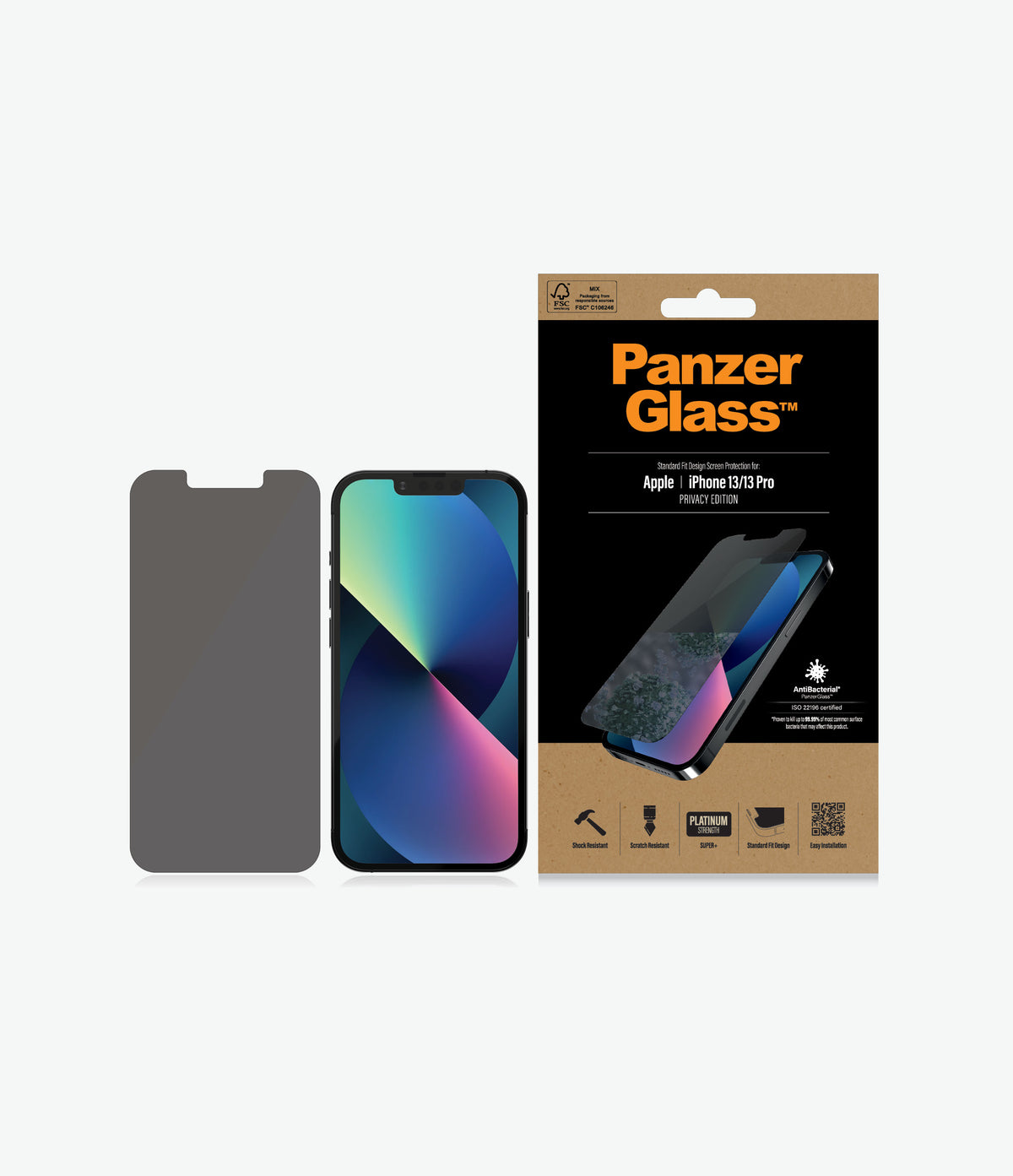 PANZERGLASS iPhone 13/13 Pro - Standard Fit Tempered Glass Screen Protector w/ Anti-Microbial - Privacy