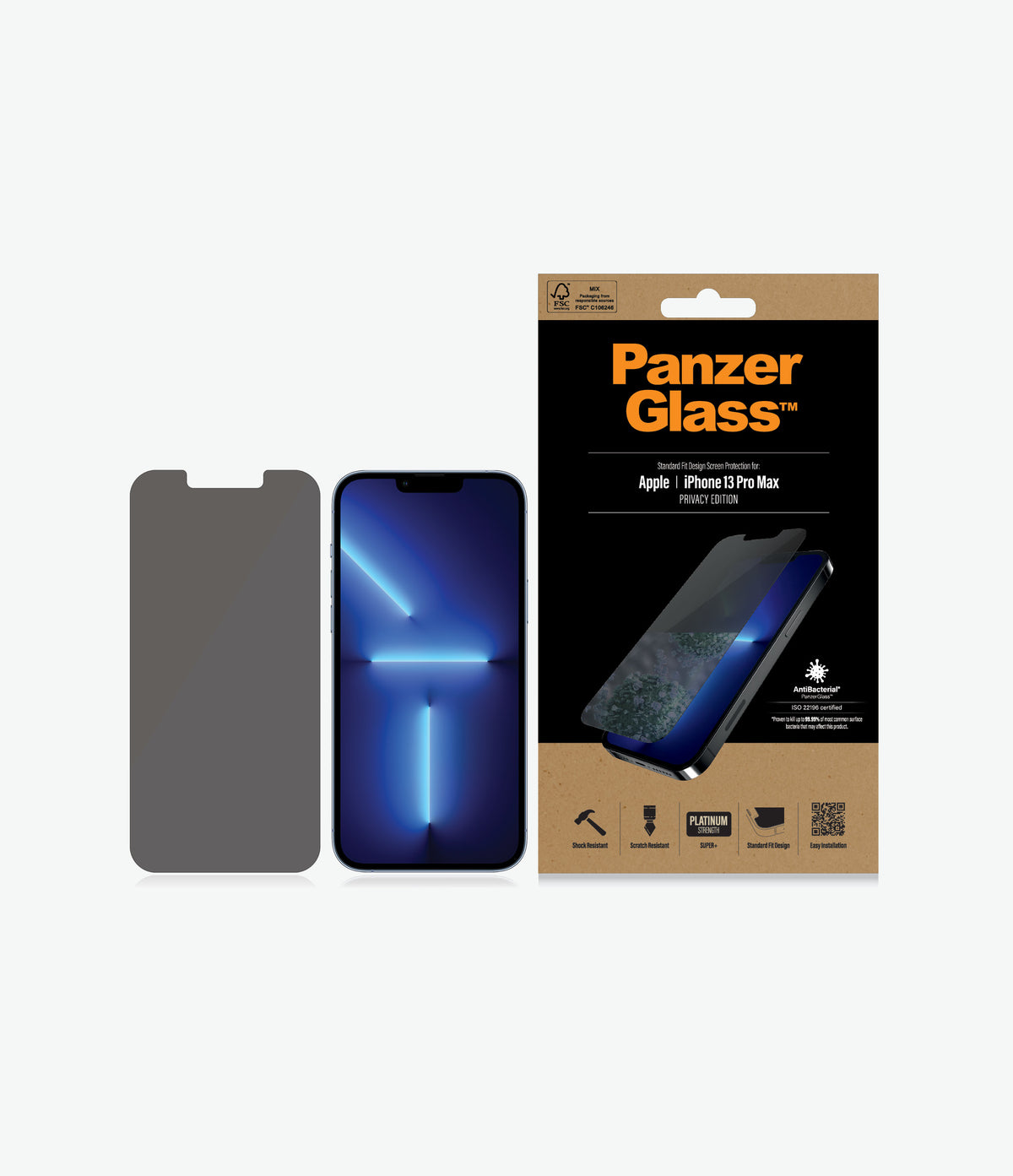 PANZERGLASS iPhone 13 Pro Max - Standard Fit Tempered Glass Screen Protector w/ Anti-Microbial - Privacy