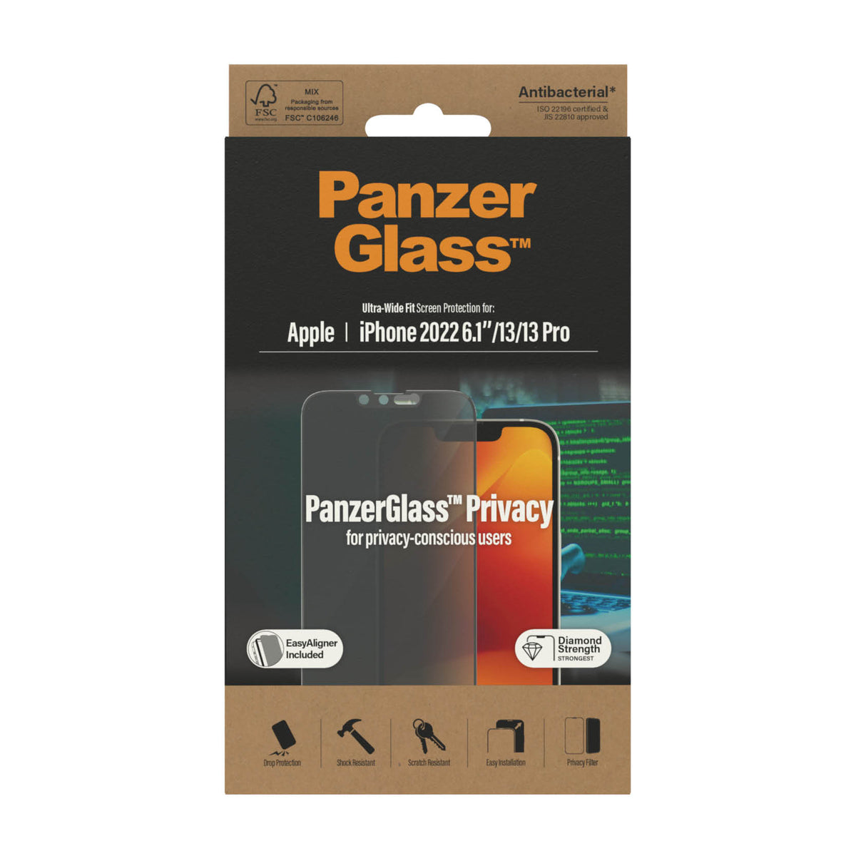 PANZERGLASS iPhone 14 - Ultra-Wide Fit Privacy Screen Protector with Applicator - Clear