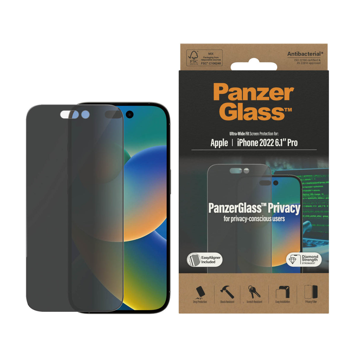 PANZERGLASS iPhone 14 Pro - Ultra-Wide Fit Privacy Screen Protector with Applicator - Clear