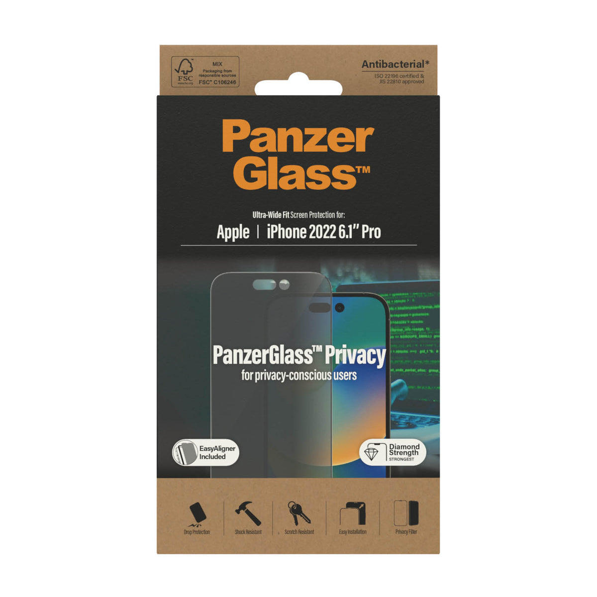 PANZERGLASS iPhone 14 Pro - Ultra-Wide Fit Privacy Screen Protector with Applicator - Clear