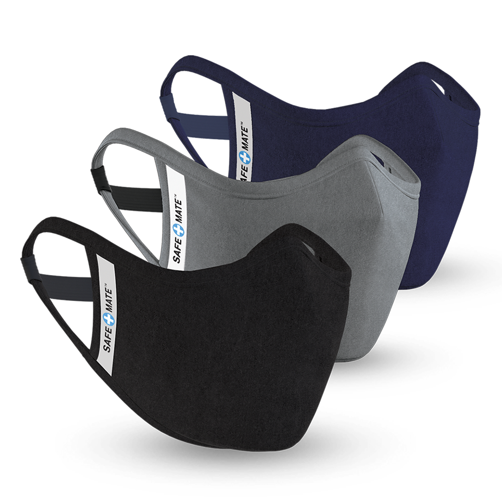 CASE-MATE Safe Mate Washable Cloth Mask - Small to Medium - 3 pack - Black/Navy/Gray