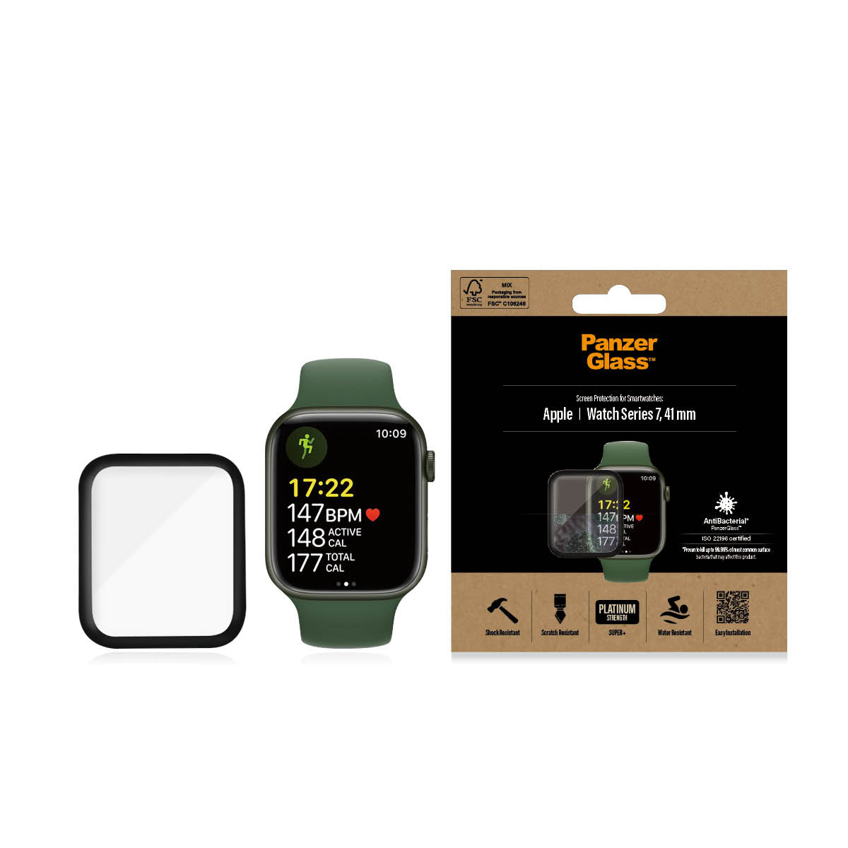 PANZERGLASS Apple Watch Series 7/8 41mm Screen Protector Glass Super Plus - Black Frame - Clear