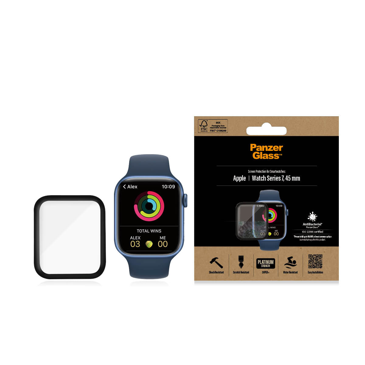[OPEN BOX] PANZERGLASS Apple Watch Series 7/8 45mm Screen Protector Glass Super Plus - Black Frame - Clear