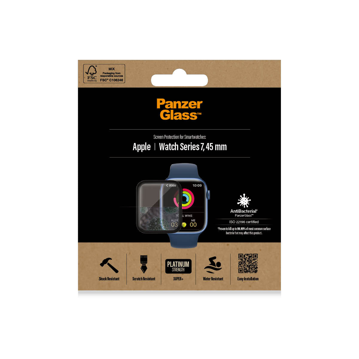 PANZERGLASS Apple Watch Series 7/8 45mm Screen Protector Glass Super Plus - Black Frame - Clear