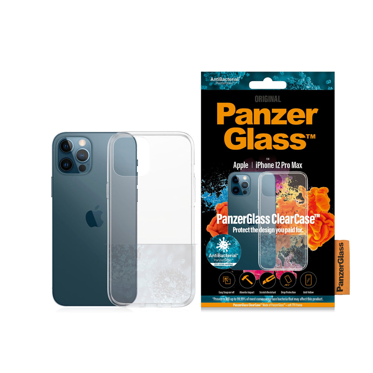 [OPEN BOX] PANZERGLASS iPhone 12 Pro Max - Clear Case Drop Protection Treated w/Anti-Microbial