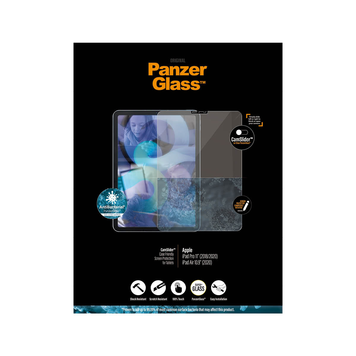 [OPEN BOX] PANZERGLASS iPad Pro 11&quot; 21/20/18 &amp; iPad Air 2020 Screen Protector with Cam Slider - Clear w/ Black Frame