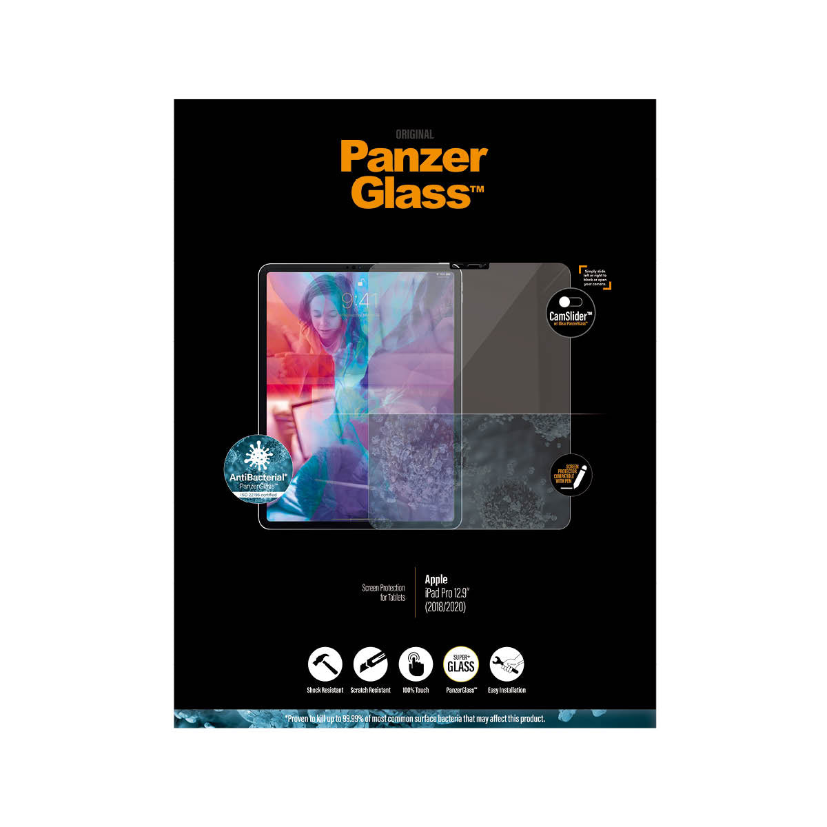 PANZERGLASS iPad Pro 12.9 2021/2020/2018 Screen Protector Cam Slider - Clear w/ Black Frame