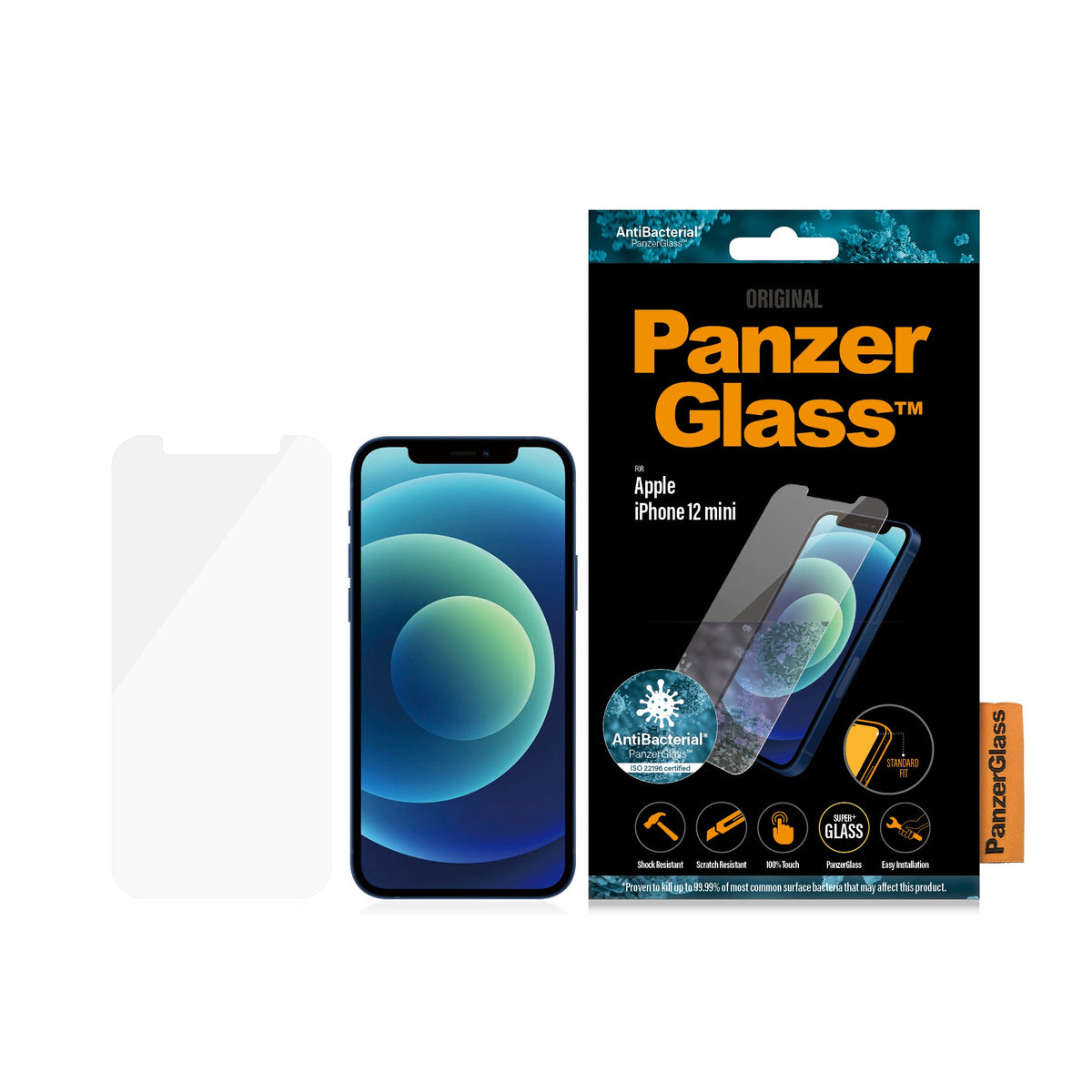 [OPEN BOX] PANZERGLASS iPhone 12 Mini - Standard Fit Tempered Glass Screen Protector w/ Anti-Microbial - Clear