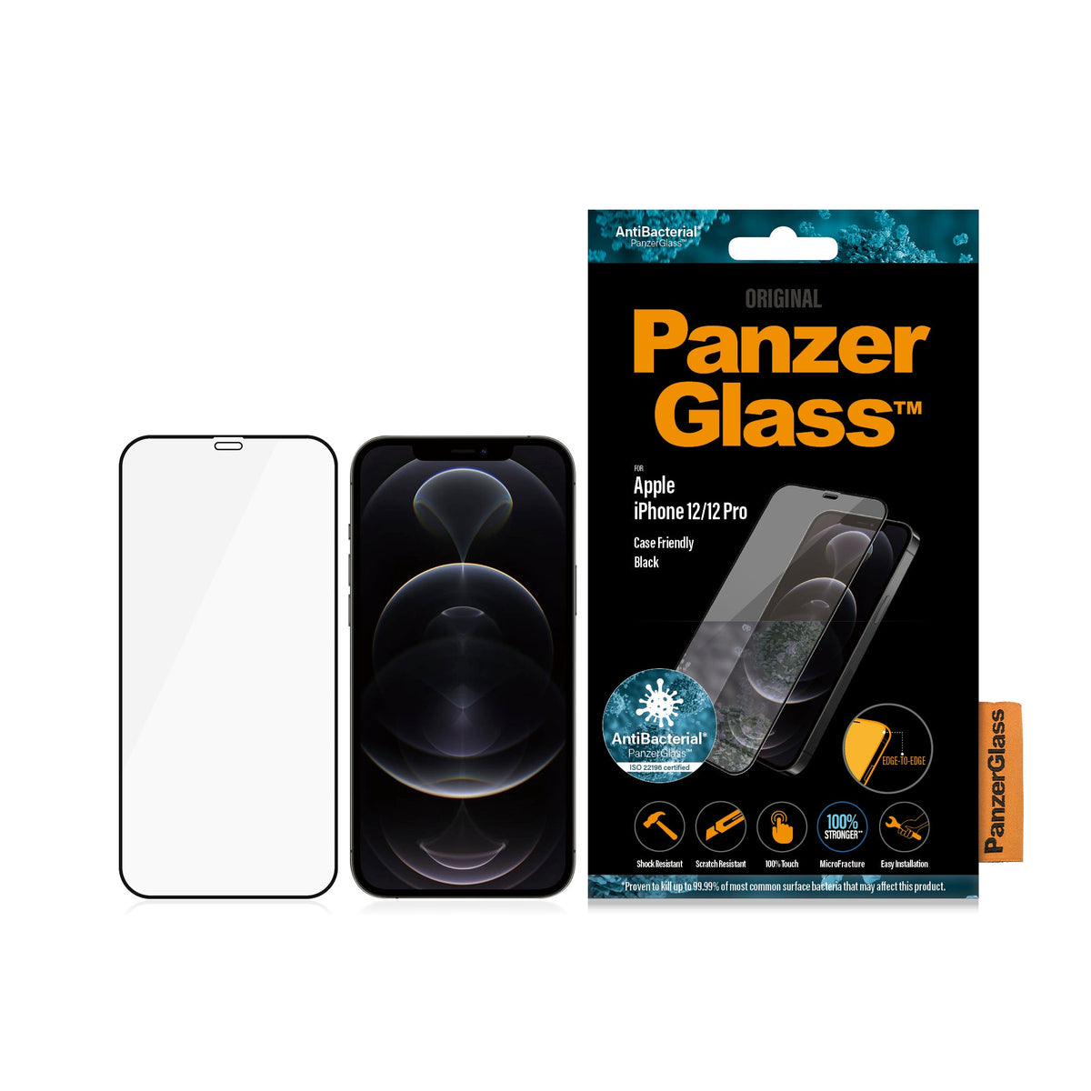 [OPEN BOX] PANZERGLASS iPhone 12/12 Pro - Edge-to-Edge Black Frame w/ Anti-Microbial Screen Protector - Clear
