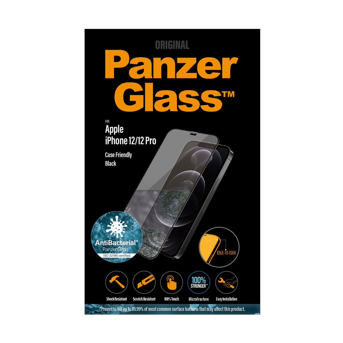 [OPEN BOX] PANZERGLASS iPhone 12/12 Pro - Edge-to-Edge Black Frame w/ Anti-Microbial Screen Protector - Clear