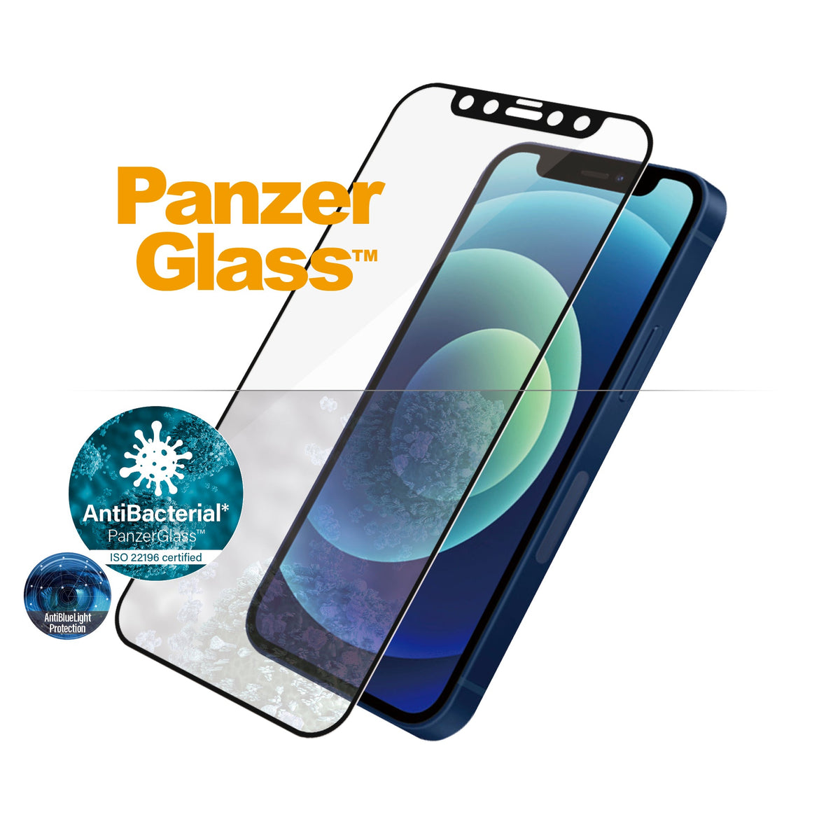 [OPEN BOX] PANZERGLASS iPhone 12 Mini - Edge-to-Edge Black Frame w/ Anti-Microbial Screen Protector - Anti-Bluelight