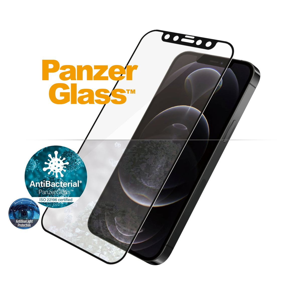 [OPEN BOX] PANZERGLASS iPhone 12/12 Pro - Edge-to-Edge Black Frame w/ Anti-Microbial Screen Protector - Anti-Bluelight