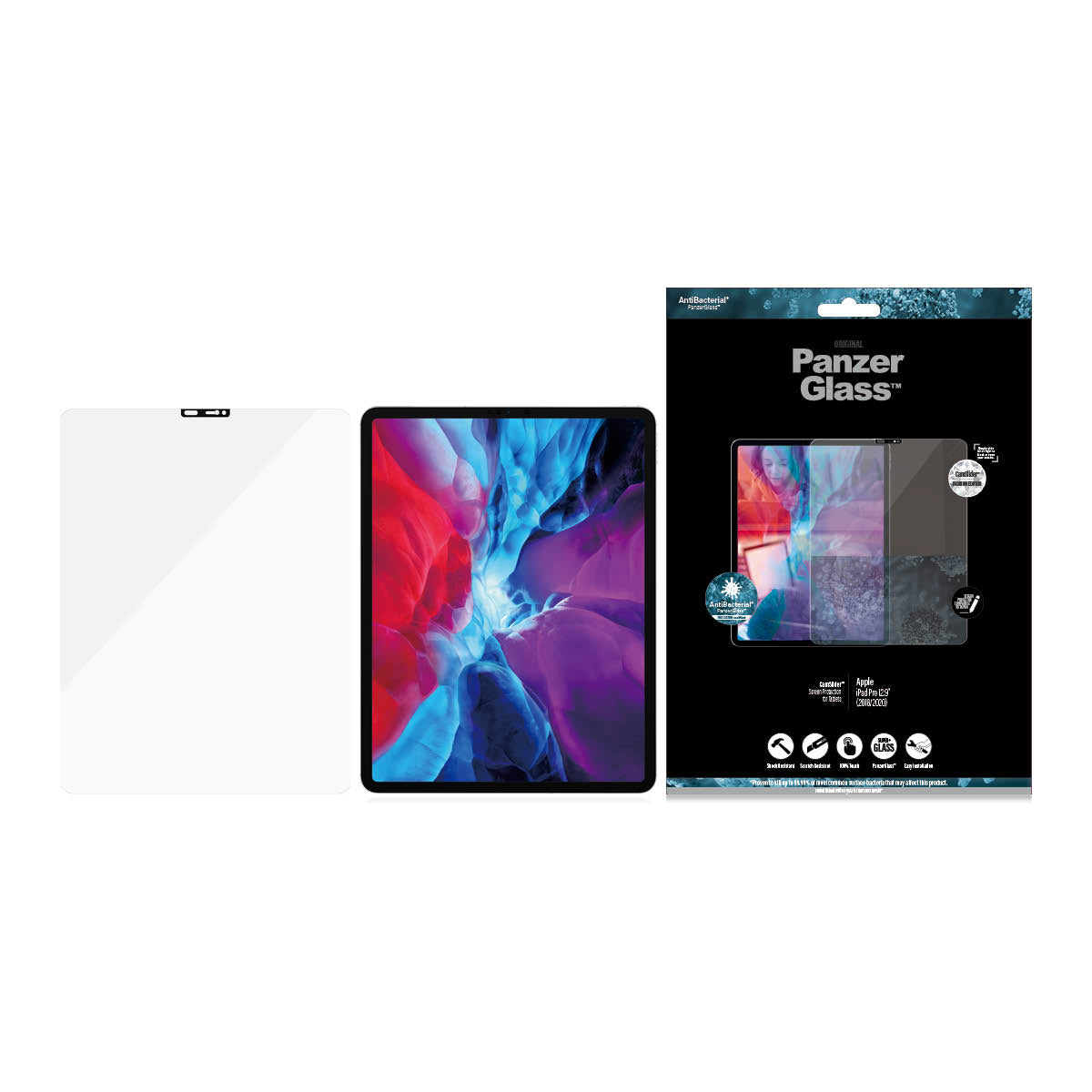 PANZERGLASS iPad Pro 12.9 2021/2020/2018 Screen Protector Cam Slider w/ Real Swarovski Crystal - Clear w/ Black Frame