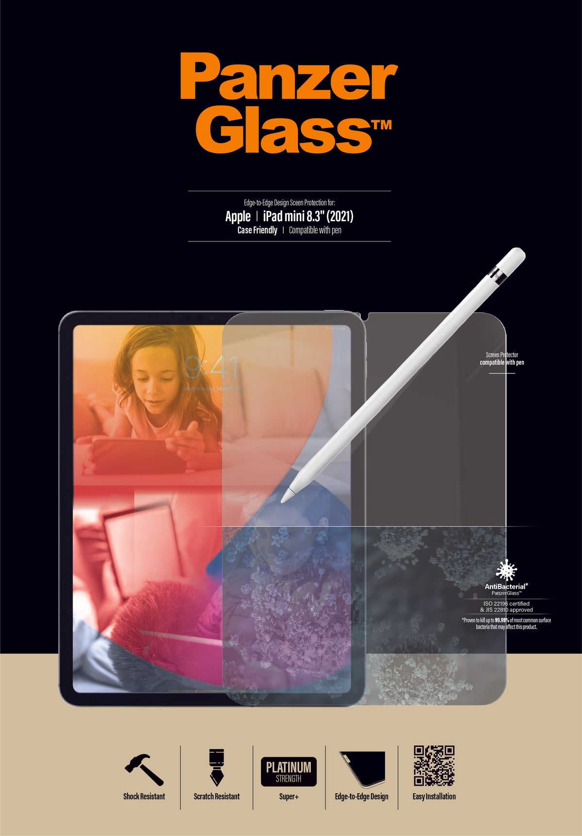 PANZERGLASS iPad Mini 8.3&#39;&#39;  CF Edge to Edge Super Plus Glass - AB Glass - Clear