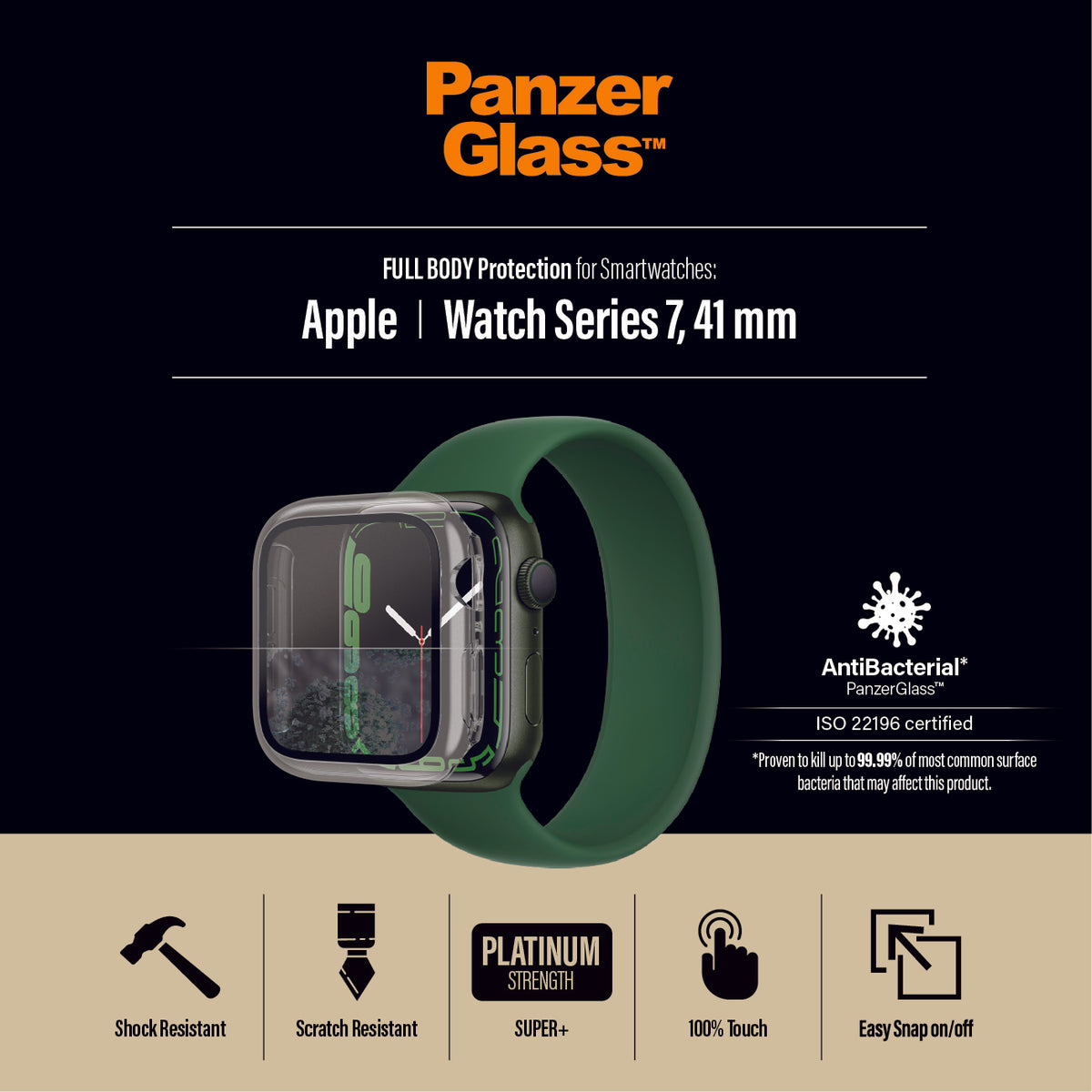 PANZERGLASS Apple Watch Series 7/8 41mm Screen Protector Full Body Case - Clear AB