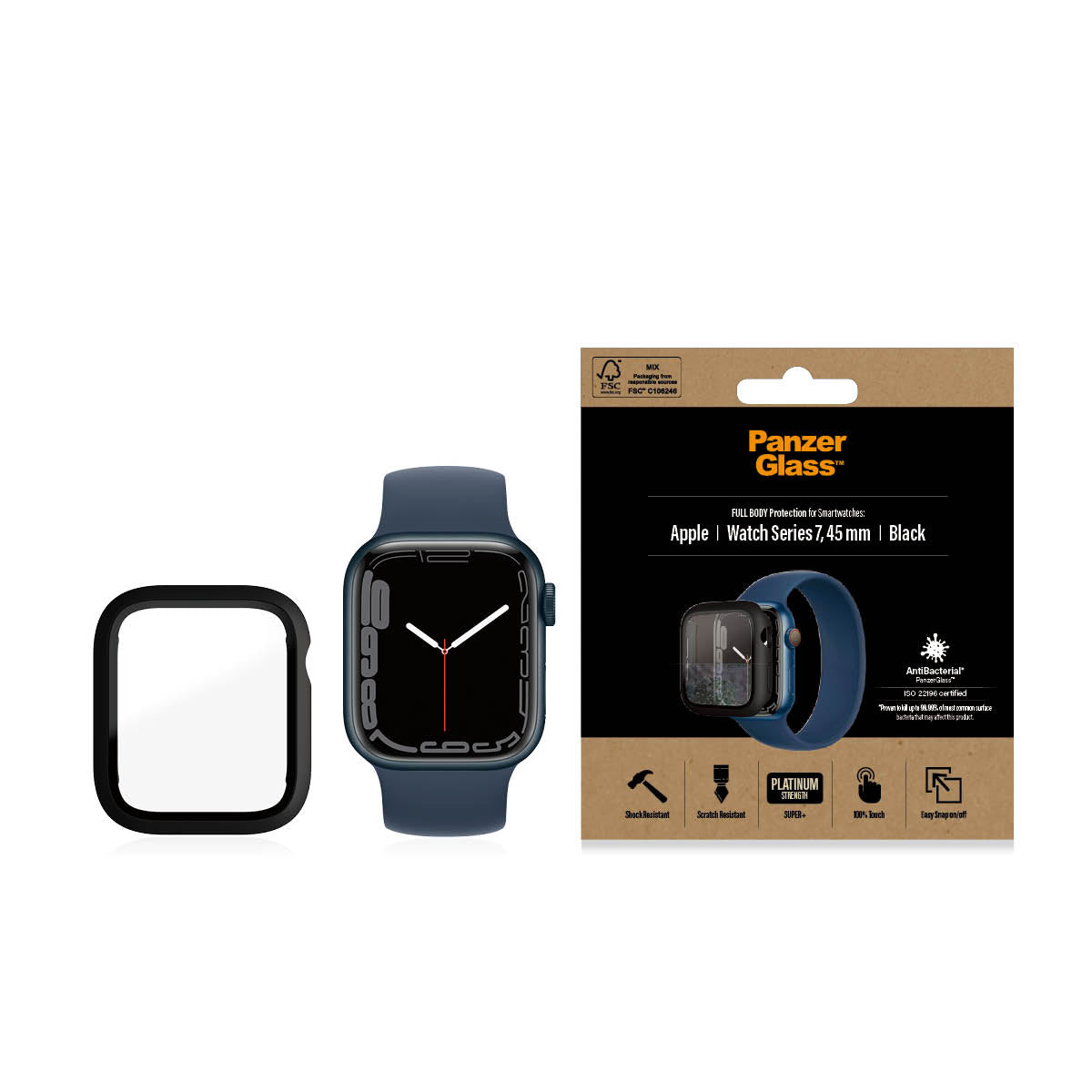 [OPEN BOX] PANZERGLASS Apple Watch Series 7/8 45mm Screen Protector Full Body Case - Black AB
