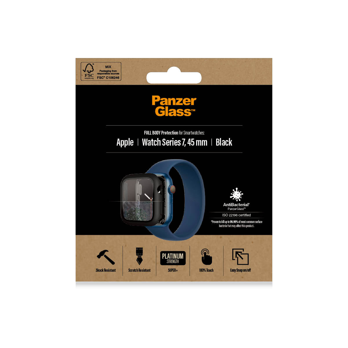 [OPEN BOX] PANZERGLASS Apple Watch Series 7/8 45mm Screen Protector Full Body Case - Black AB