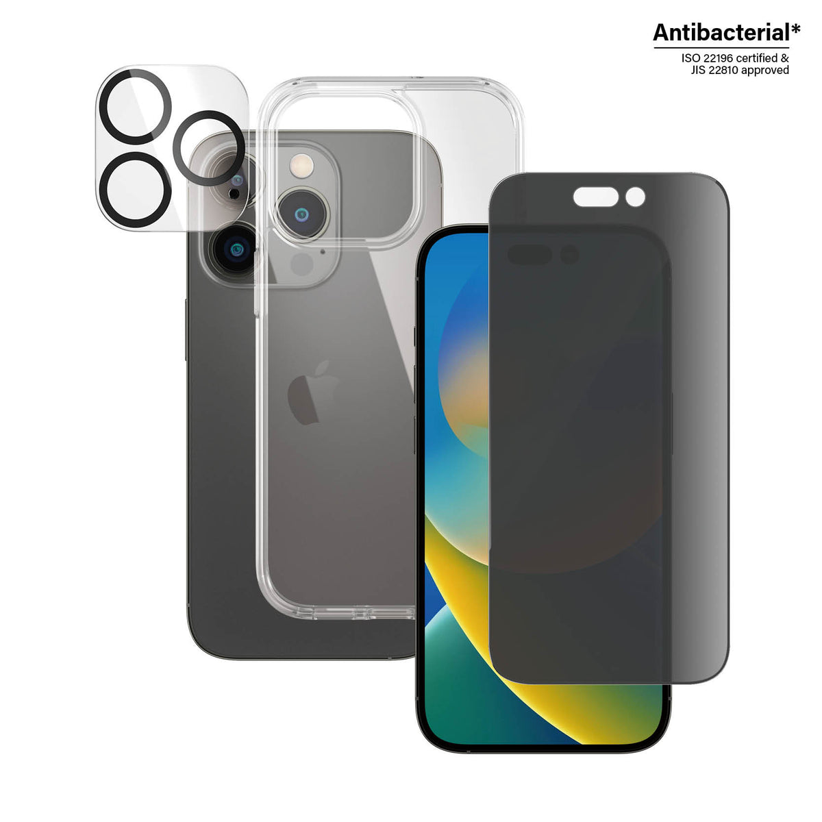 PANZERGLASS iPhone 14 Pro - 3-in-1 Bundle - ClearCase + Privacy Screen Protector + Camera Lens Protector - Clear