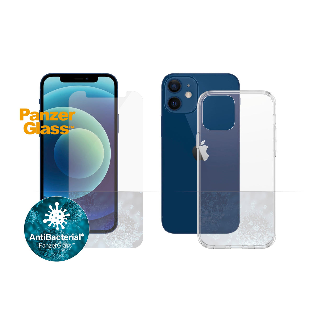 [OPEN BOX] PANZERGLASS iPhone 12 Mini - Clear Case with  Screen Protector Bundle - Full Protection Treated w/ Anti-Microbial
