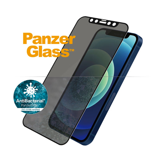[OPEN BOX] PANZERGLASS iPhone 12 Mini - Edge-to-Edge Black Frame w/ Anti-Microbial Screen Protector - Privacy