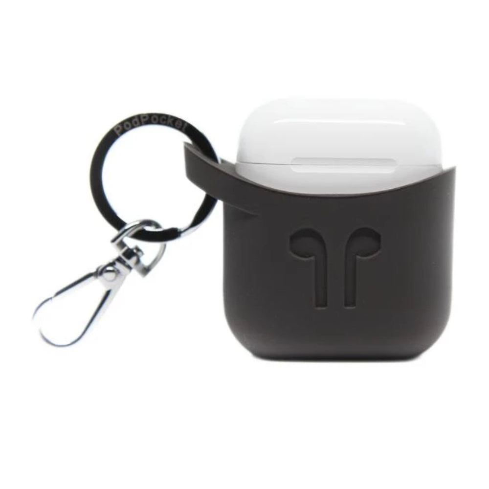 جراب سيليكون PODPOCKET لسماعات Apple AirPods، لون رمادي كاكاو