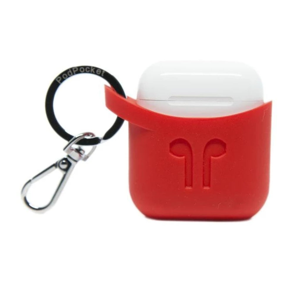 [علبة مفتوحة] غطاء سيليكون PODPOCKET لسماعات Apple AirPods باللون الأحمر الناري