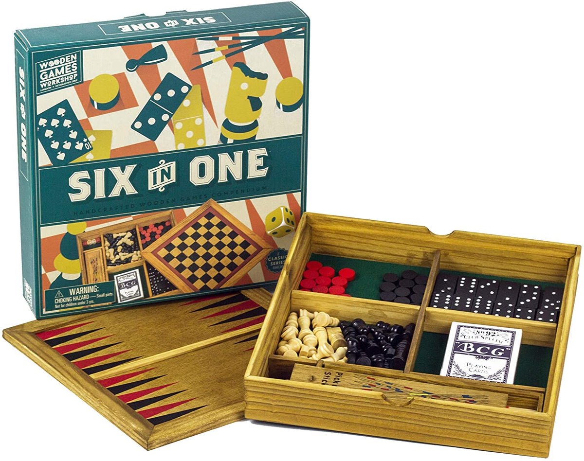 PROFESSOR PUZZLE Six in One Compendium Wooden Game Set