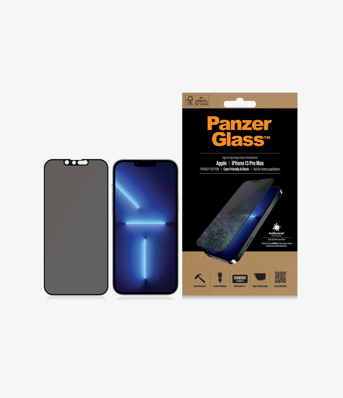 PANZERGLASS iPhone 13 Pro Max - Edge-to-Edge Black Frame w/ Anti-Microbial Screen Protector - Privacy