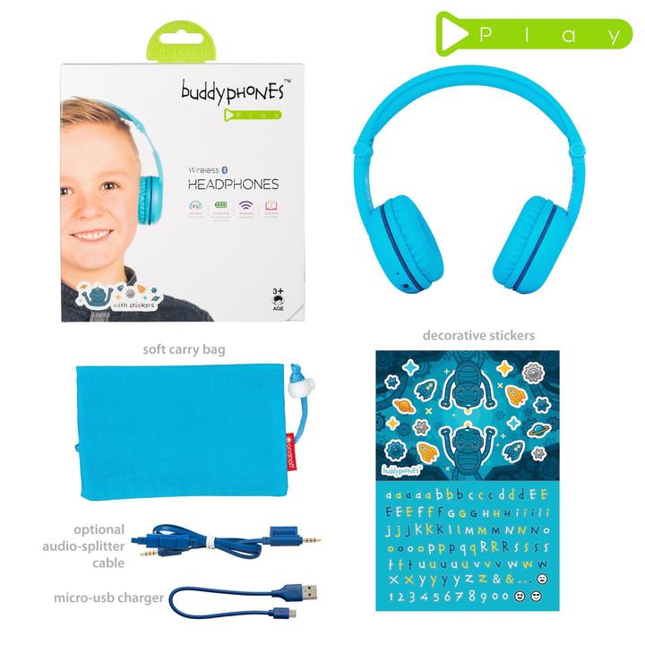 BUDDYPHONES PLAY Wireless Bluetooth Headphones for Kids - Blue