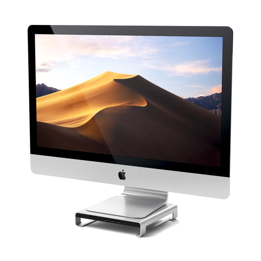 SATECHI Type-C Aluminum Monitor Stand Hub with USB-C Data, USB 3.0, Micro/SD Card Slots & 3.5mm Audio Jack for iMac - Silver
