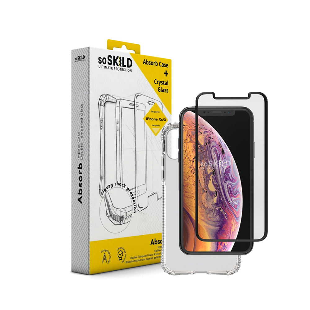 SO SKILD iPhone XS/X Absorb Impact Case - Transparent &amp; Tempered Glass Sp