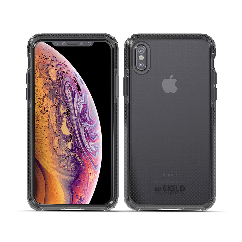 SO SKILD iPhone XS Max Defend Heavy Impact Case and Smokey Grey Tempered Glass Screen Protector