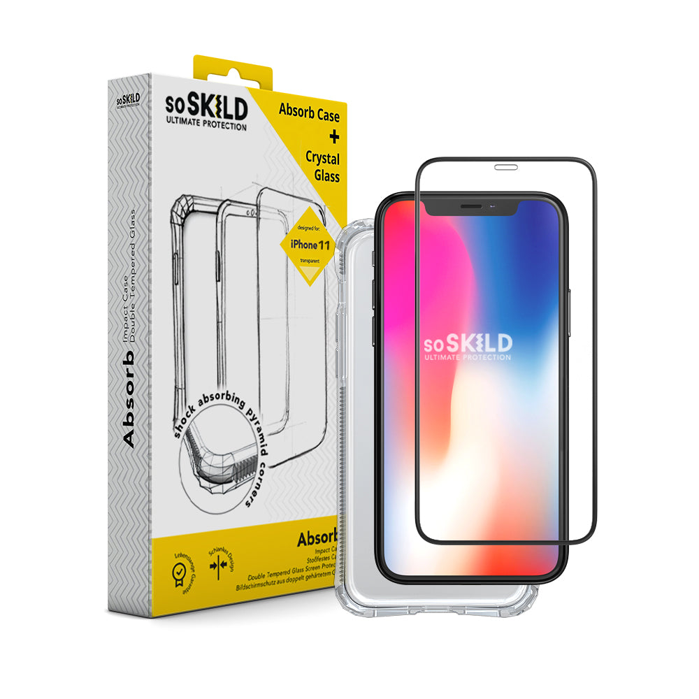 SOSKILD Absorb 2.0 Impact Case Transparent &amp; Glass Screen Protector for iPhone 11 - Clear