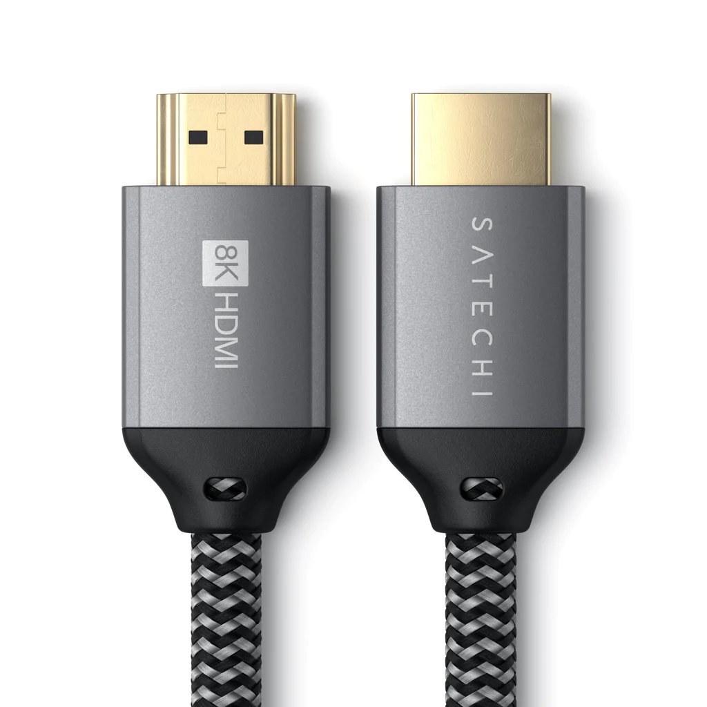 SATECHI 8K Ultra High Speed HDMI Cable 2M - Braided Nylon, 24K Gold Plated Connector - Black