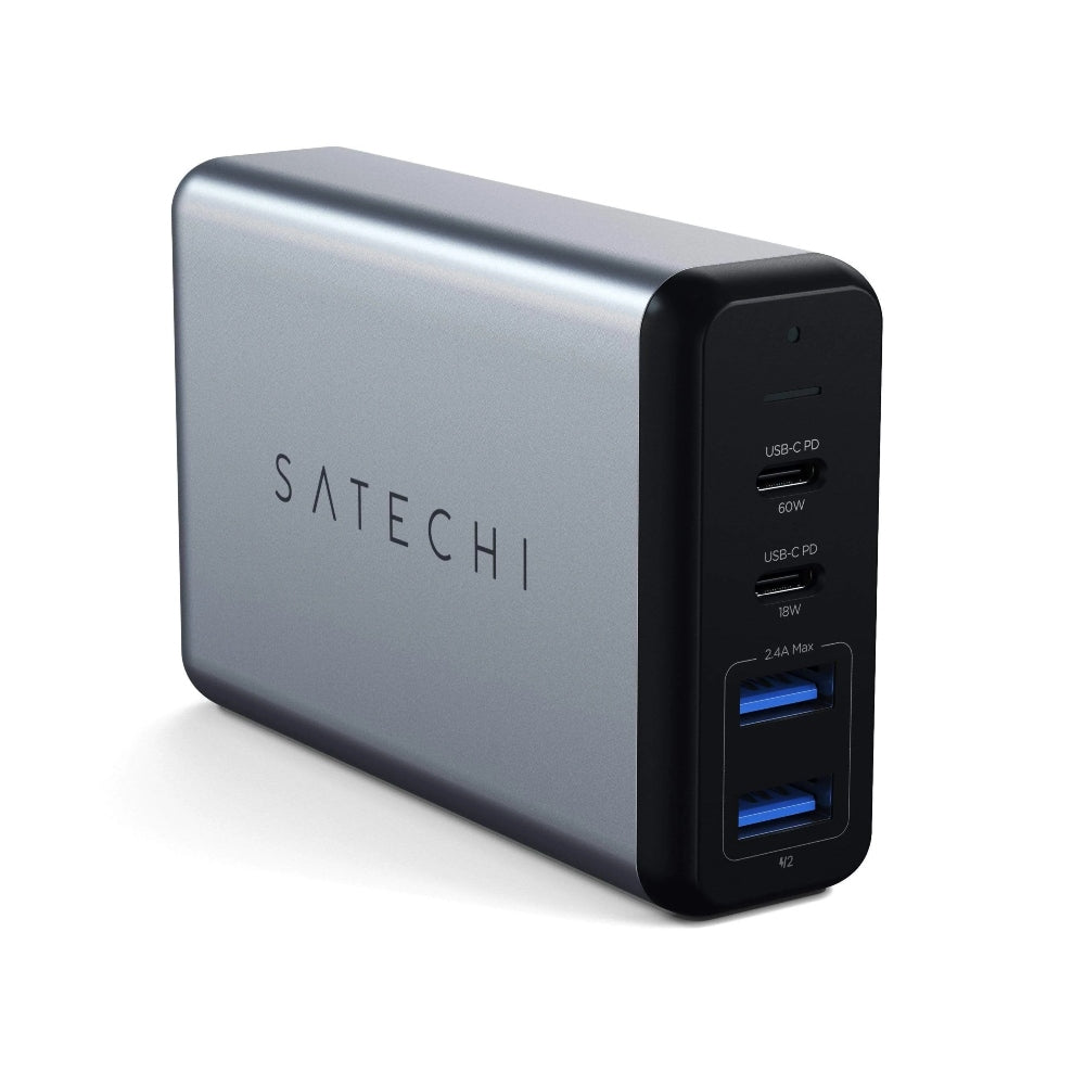 SATECHI 75W PD Dual Port Travel Charger (2x USB-C + 2x USB-A) - Space Gray