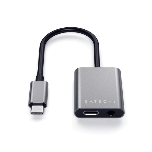 [مفتوح العلبة] محول سماعة رأس من النوع C إلى 3.5 ملم من SATECHI مع شحن USB-C PD - رمادي فلكي