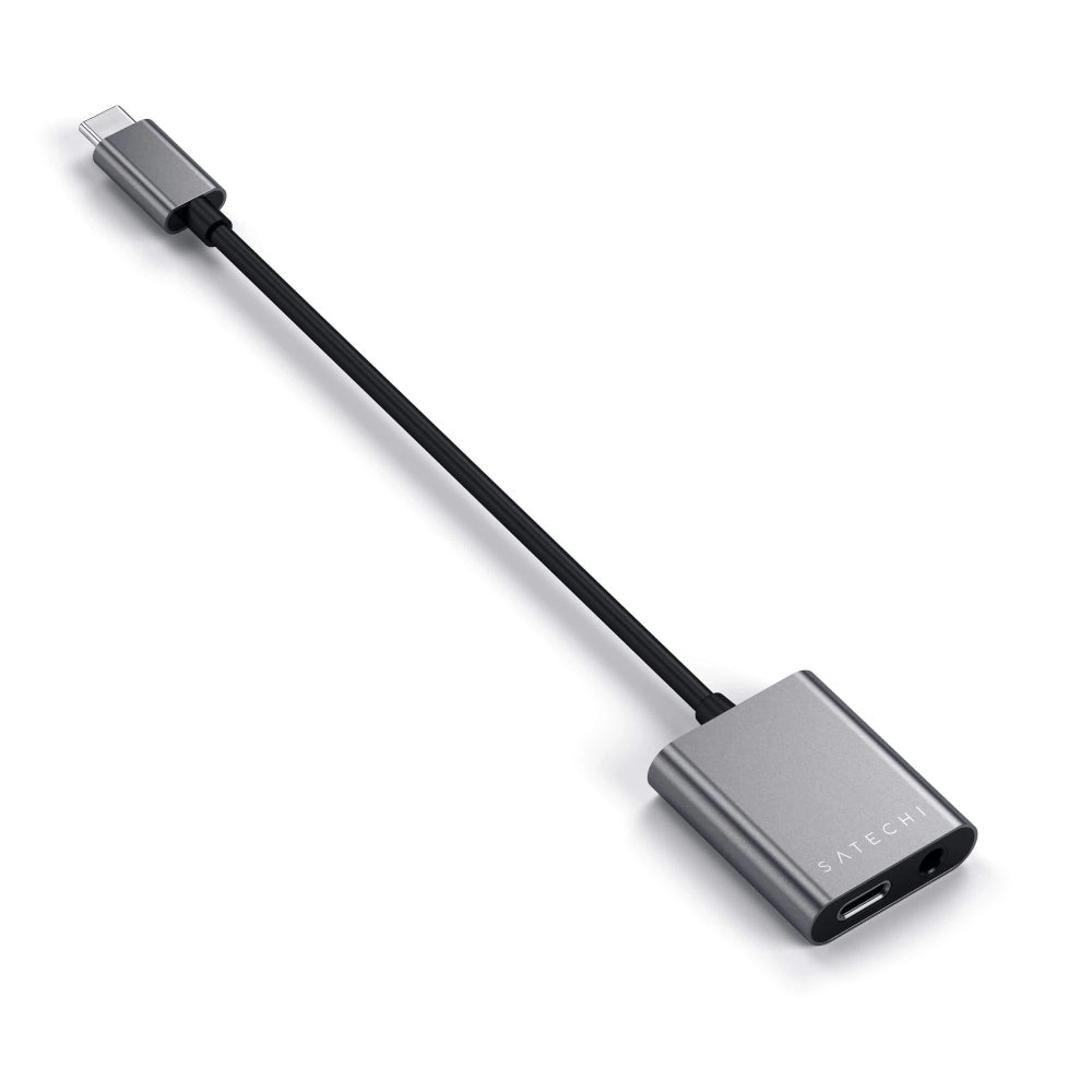 SATECHI Type-C to 3.5mm Headphone Jack Adapter with USB-C PD Charging - Space Gray