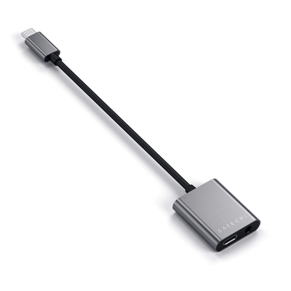 [OPEN BOX] SATECHI Type-C to 3.5mm Headphone Jack Adapter with USB-C PD Charging - Space Gray