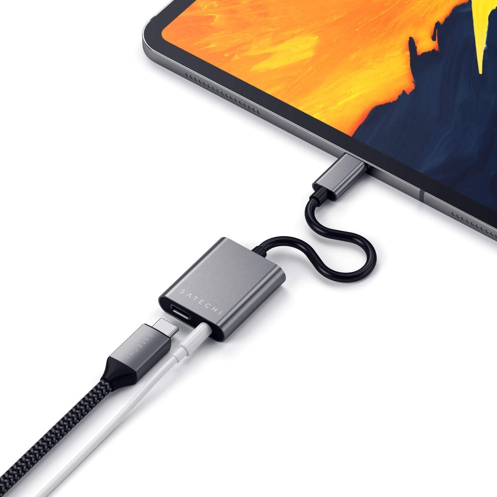 [OPEN BOX] SATECHI Type-C to 3.5mm Headphone Jack Adapter with USB-C PD Charging - Space Gray